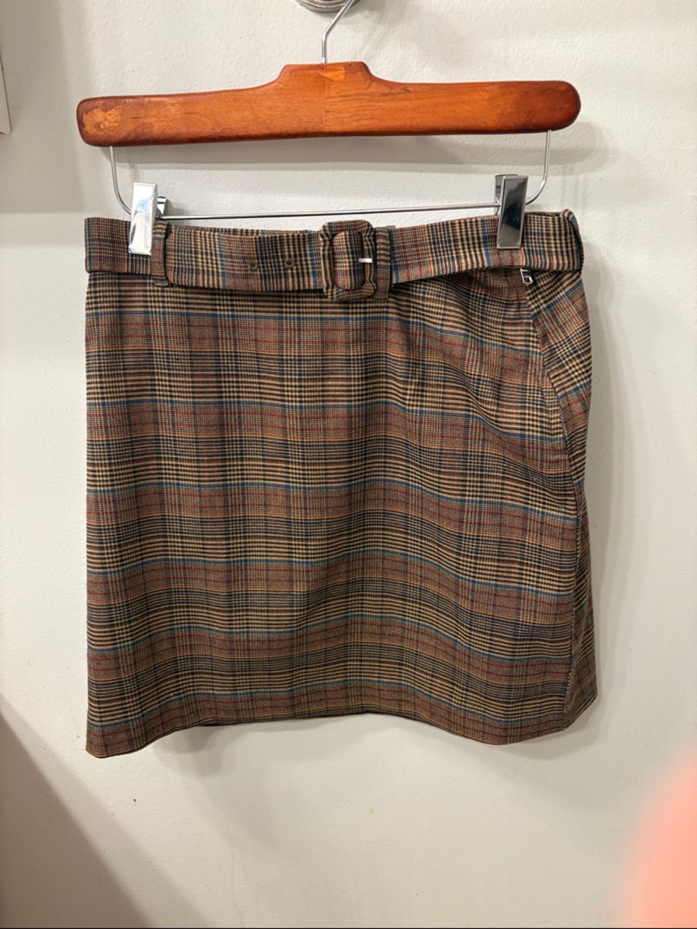 Modcloth Brown Plaid Belted Mini Skirt